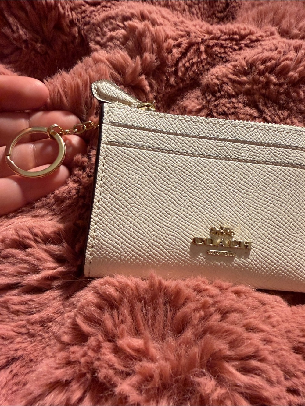 Coach Cream Leather Card Case with Gold Hardware